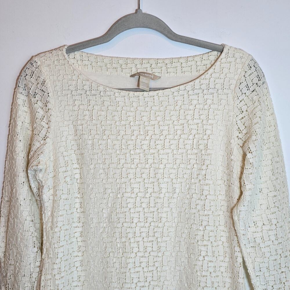 Banana Republic Ivory Lace Eyelet Long Sleeve Mini Dress Size S Stretch Lined - Picture 3 of 10